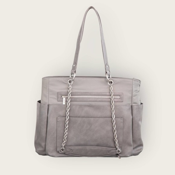 BEIS The Diaper Bag | Grey | Baby Purse Nylon Leather Trim Laptop Shoulder Strap - Picture 2 of 10